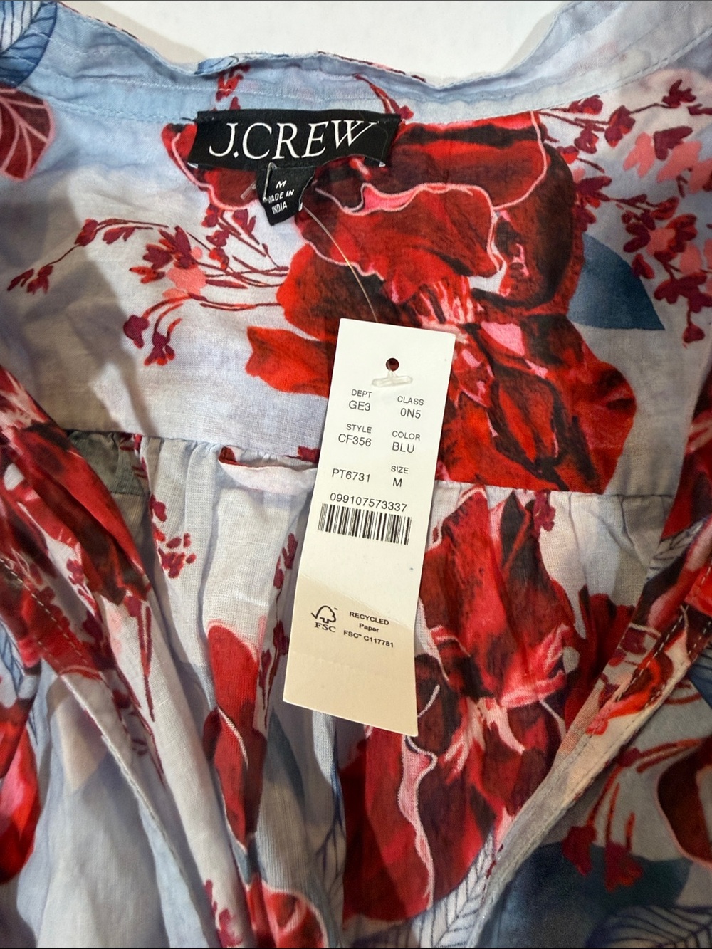 J. Crew Cotton voile Kaftan tunic dress  Sky Blue Maxi Dress Floral Print NWT M - Picture 3 of 12